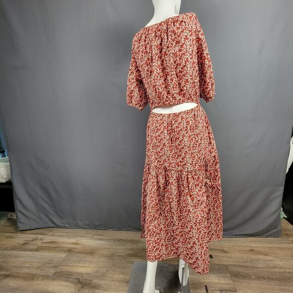 Apiece Apart Floral Midi Dress M Puff Sleeve Red Cottagecore - Picture 4 of 7